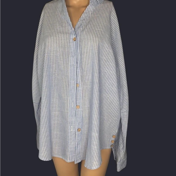 Tops - Blue Pinstripe Button-Down | Coastal Ease, Effortless Authority